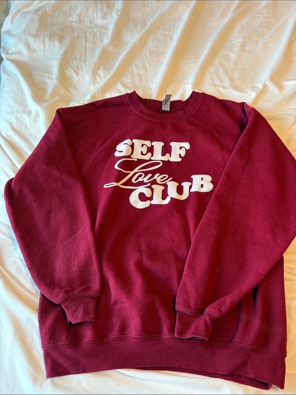Gildan Burgundy Kids Sweatshirt with White "Self Love Club" Graphic